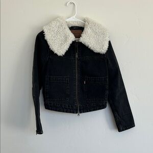 Levi’s Black Denim Jacket with White Sherpa Collar